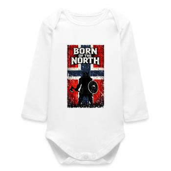 Né du Nord – Drapeau de Norvège du guerrier viking - Body bébé manches longues biologique - blanc - Devant