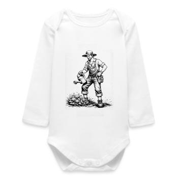 Gärtner gießt Blumen im Comic-Stil - Baby Organic Langarmbody - Weiß - Vorne