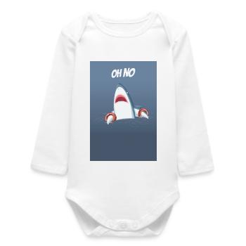 Oh No Funny Shark Humor Saying - Baby Organic Long-Sleeved Bodysuit - white - Front