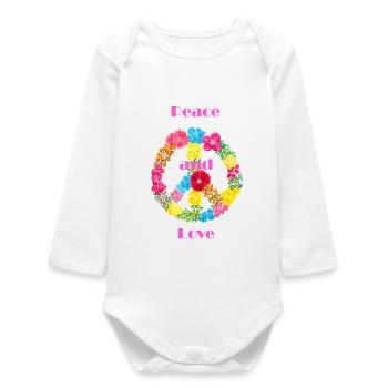 Signe de paix des Fleurs - Body bébé manches longues biologique - blanc - Devant