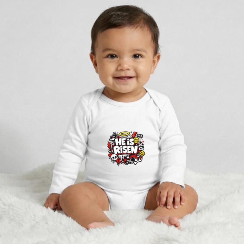 He is Risen Graffiti Easter Baby Organic Long-Sleeved Bodysuit