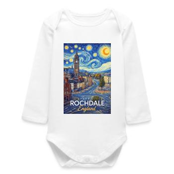 Rochdale England Stadtbild im Sternennachtstil - Baby Organic Langarmbody - Weiß - Vorne