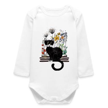 cat - Baby Organic Long-Sleeved Bodysuit - white - Front