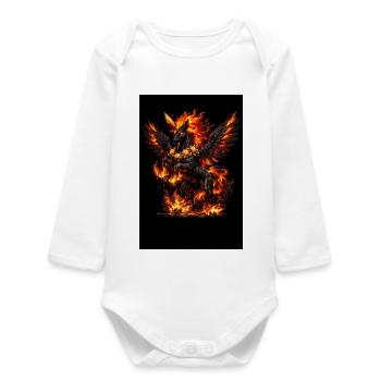 Fire Pegasus with Flower Wreath - Baby Organic Long-Sleeved Bodysuit - white - Front