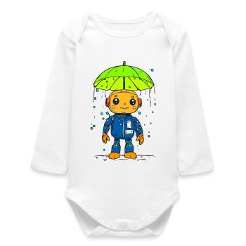 Petit robot sous la pluie - Body bébé manches longues biologique - blanc - Devant
