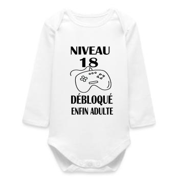18 ans Anniversaire Garçon Cadeau Gamer T-Shirt - Body bébé manches longues biologique - blanc - Devant