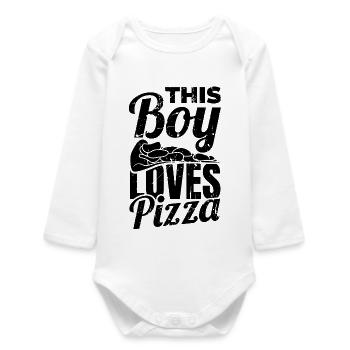 Boy who loves pizza - Baby Organic Long-Sleeved Bodysuit - white - Front
