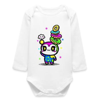 Kawaii Donut Tower - Baby Organic Long-Sleeved Bodysuit - white - Front