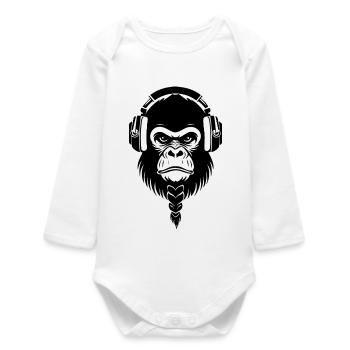 Cafe Relaxed Monkey Chemise de casque sans fil - Body bébé manches longues biologique - blanc - Devant