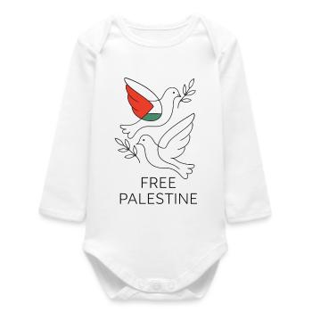 Colombe de la paix - Palestine Libre - Body bébé manches longues biologique - blanc - Devant
