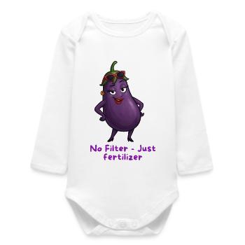 Eggplant Diva Sunglasses Caricature Motif - Baby Organic Long-Sleeved Bodysuit - white - Front