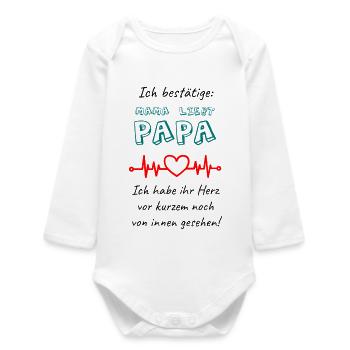 Ich bestätige Mama liebt Papa - Herzschlag Body - Baby Organic Langarmbody - Weiß - Vorne