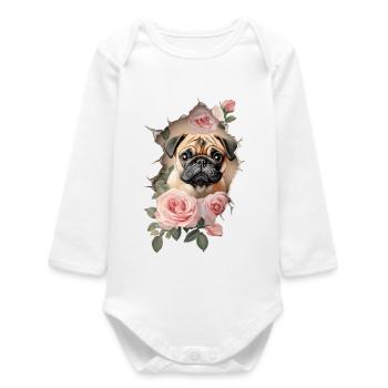 Pug Roses Vintage - Body bébé manches longues biologique - blanc - Devant