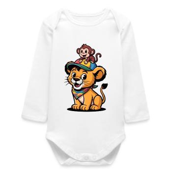 Lion et Singe mignons – Meilleurs amis - Body bébé manches longues biologique - blanc - Devant