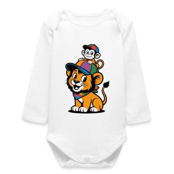 Lion et Singe mignons – Meilleurs amis - Body bébé manches longues biologique - blanc - Devant