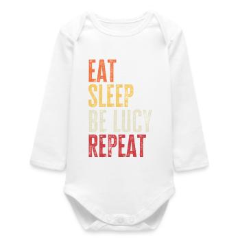 Iss, schlaf, sei Lucy, wiederhole Retro-Name - Baby Organic Langarmbody - Weiß - Vorne
