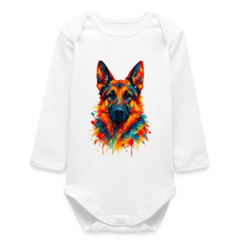 Bunte Aquarell Deutscher Schäferhund-Illustration - Baby Organic Langarmbody - Weiß - Vorne