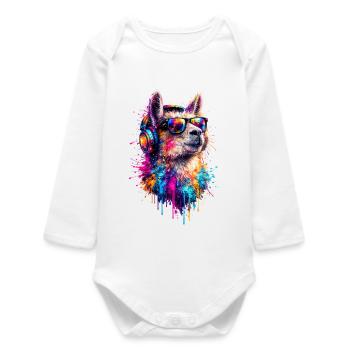 Llama Pop Art - Baby Organic Long-Sleeved Bodysuit - white - Front