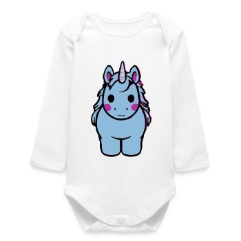 Blaues Einhorn Cartoon Charm - Baby Organic Langarmbody - Weiß - Vorne