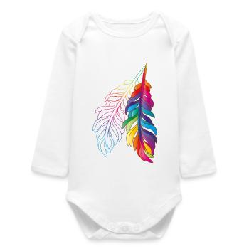 Rainbow feathers – colourful boho design - Baby Organic Long-Sleeved Bodysuit - white - Front