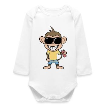 Holiday monkey with drink - Baby Organic Long-Sleeved Bodysuit - white - Front