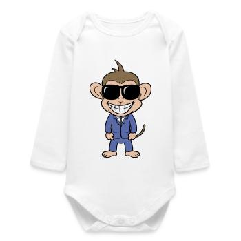 Business monkey with suit and sunglasses - Baby Organic Long-Sleeved Bodysuit - white - Front