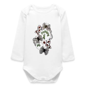 Handgezeichnetes Schmetterlings Florales Muster - Baby Organic Langarmbody - Weiß - Vorne