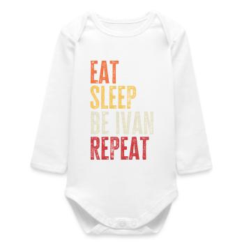 Iss, schlaf, sei Ivan, wiederhole Retro-Name - Baby Organic Langarmbody - Weiß - Vorne