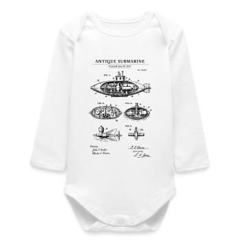 Antique Submarine blueprint patent - Baby Organic Long-Sleeved Bodysuit - white - Front