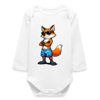 Summer fox with sunglasses - Baby Organic Long-Sleeved Bodysuit - white - Front