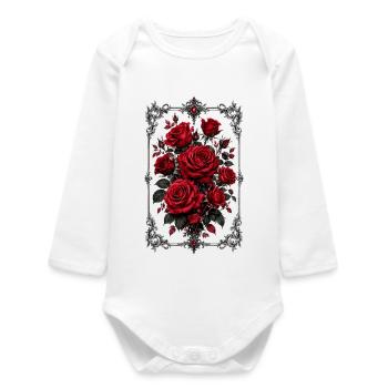 Roses, Roses rouges, Roses et Fleurs - Body bébé manches longues biologique - blanc - Devant