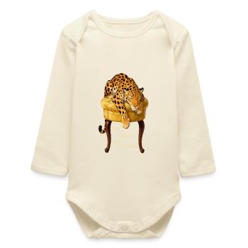Müder Leopard auf Samtkissen - Baby Organic Langarmbody - Natur - Vorne