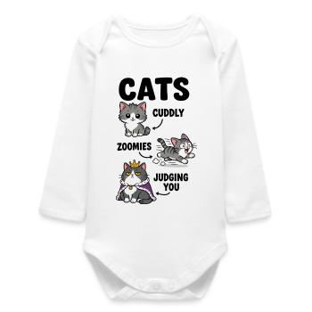 Humeurs de chat Câlins Zoomies Te jugeant Art drôle de chat - Body bébé manches longues biologique - blanc - Devant