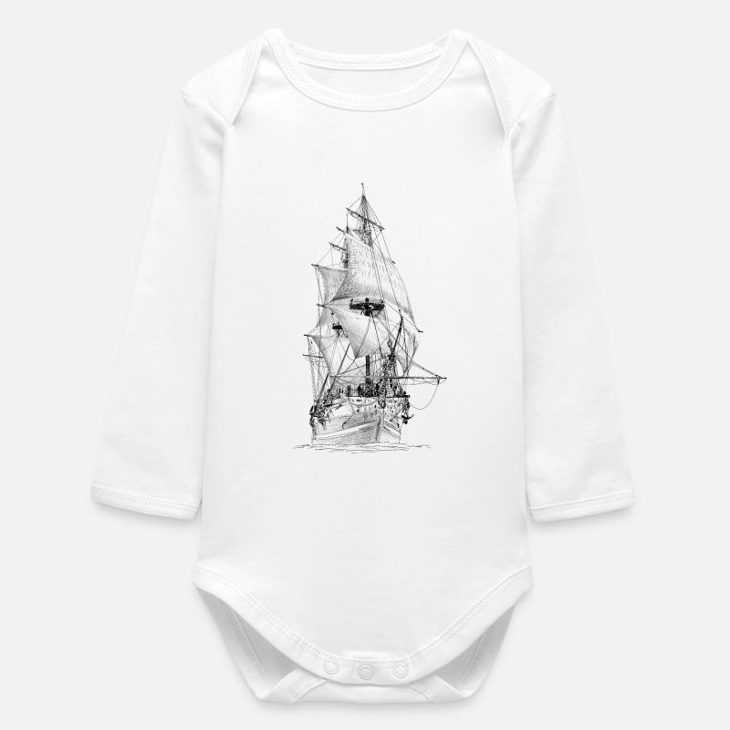 sailing ship - Baby Organic Long-Sleeved Bodysuit - white
