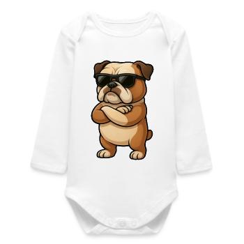 Cool Bulldog Gamer Cartoon Confident - Baby Organic Long-Sleeved Bodysuit - white - Front