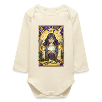 Mystical Moon Magic Tarot Illustration - Baby Organic Long-Sleeved Bodysuit - soft Ecru - Front