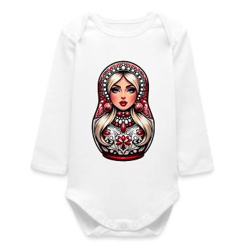  Matroschka auf russisch Matryoshka Doll Russian - Baby Organic Langarmbody - Weiß - Vorne