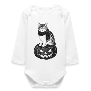 Ill-tempered Halloween cat - Baby Organic Long-Sleeved Bodysuit - white - Front
