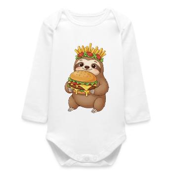 mignon paresseux dessin animé burger frites restauration rapide - Body bébé manches longues biologique - blanc - Devant