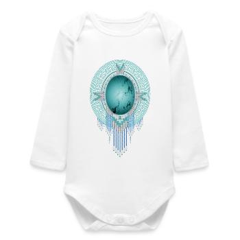 Türkisfarbenes Ethno-Ornament mit Perlenakzenten - Baby Organic Langarmbody - Weiß - Vorne