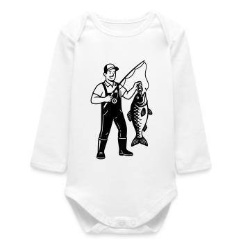 Angler Big Catch Fish Pride Vector - Baby Organic Long-Sleeved Bodysuit - white - Front