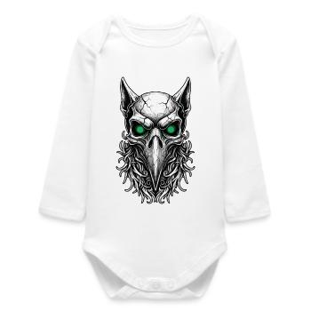 Crâne de Corbeau Chamanique Yeux Verts Totem - Body bébé manches longues biologique - blanc - Devant