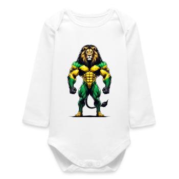 Jamaica lion reggae music - Baby Organic Long-Sleeved Bodysuit - white - Front