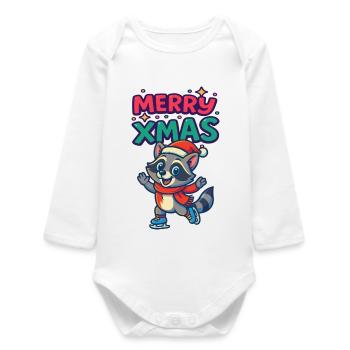 Raton laveur de Noël sur patins - Body bébé manches longues biologique - blanc - Devant