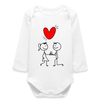 Cœur rouge sur fond noir - Body bébé manches longues biologique - blanc - Devant