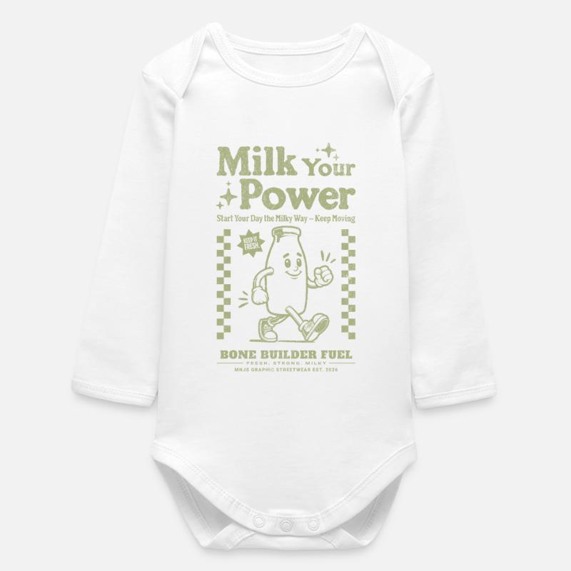 Milk Power Power for breakfast - Baby Organic Long-Sleeved Bodysuit - white