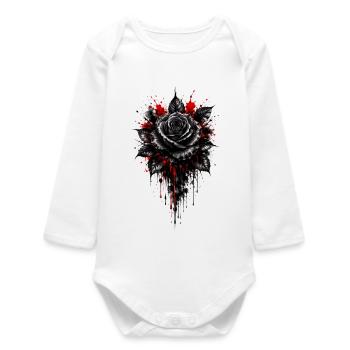 Rose, Schwarze Rose, Rose & Blumen - Baby Organic Langarmbody - Weiß - Vorne