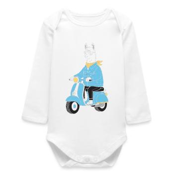 Trottinette en denim Lama - Body bébé manches longues biologique - blanc - Devant