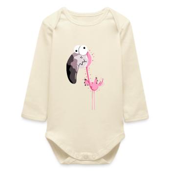 Lustiger Flamingo - Flamingos - Vogel - Comic - Baby Organic Langarmbody - Natur - Vorne