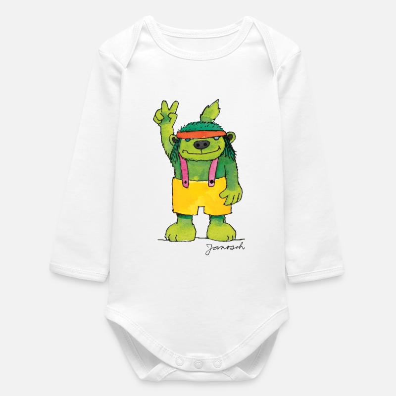Janosch Emil Der Grünbär Peace - Baby Organic Langarmbody - Weiß